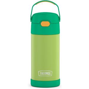 THERMOS FUNTAINER Water Bottle with Straw - 12 Ounce - Kids Stainless Steel Vacuum Insulated Water Bottle with Lid, Lime/Orange