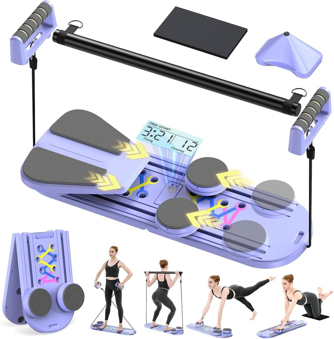 Foldable Pilates Board for Home Workout - Portable Pilates Reformer Machine for Women - 7 in 1 Multifunctional Pilates Reformer Set with Timer for Core Trainer Equipment