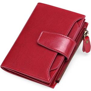 FALAN MULE Small Wallet for Women Leather Bifold Compact RFID Blocking Small Womens Wallet Purse (Bright Red)