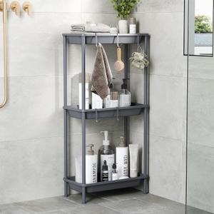 Orimade Rustproof 3 Tier Floor Standing Shower Caddy Organizer, Plastic Metal Splicing Floor Shelf Rack Stands for Bathroom Kitchen,15.35 x 29.33 x 7.87, Grey