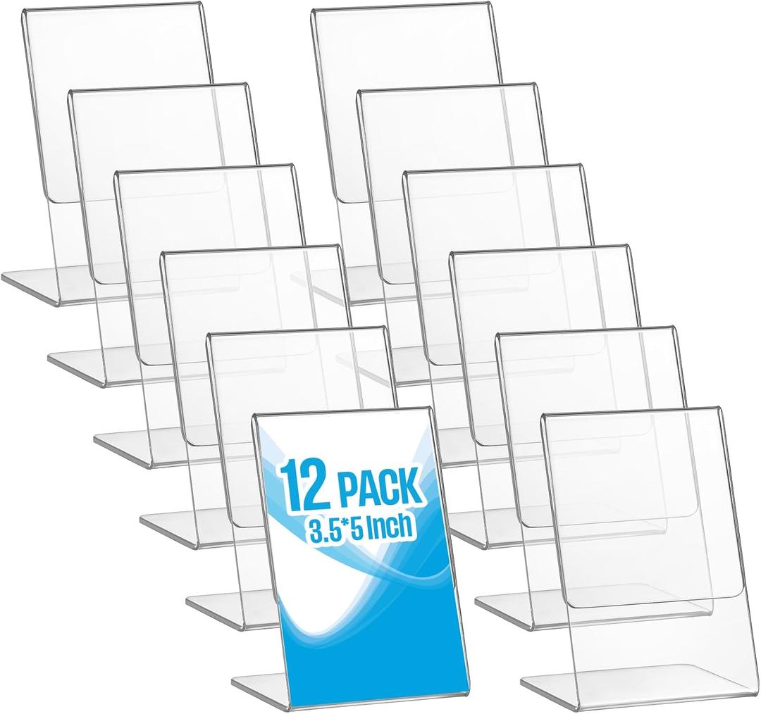 Ctosree 12 Pcs Acrylic Photo Frame L shape Slant Back Desktop Photo Frames Plastic Clear Sign Clear Acrylic Display Stand Table Top Sign for Home Office Wedding Restaurant Menu (3.5 x 5 Inch)