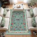 Light Green Area Rugs for Living Room Nursery Farmhouse Retro Fun Butterfly Beetle 5x8 Rug Non Slip Washable Low Pile Floor Covering Carpet for Playroom Girls Bedroom Green 5 x 8 Rug