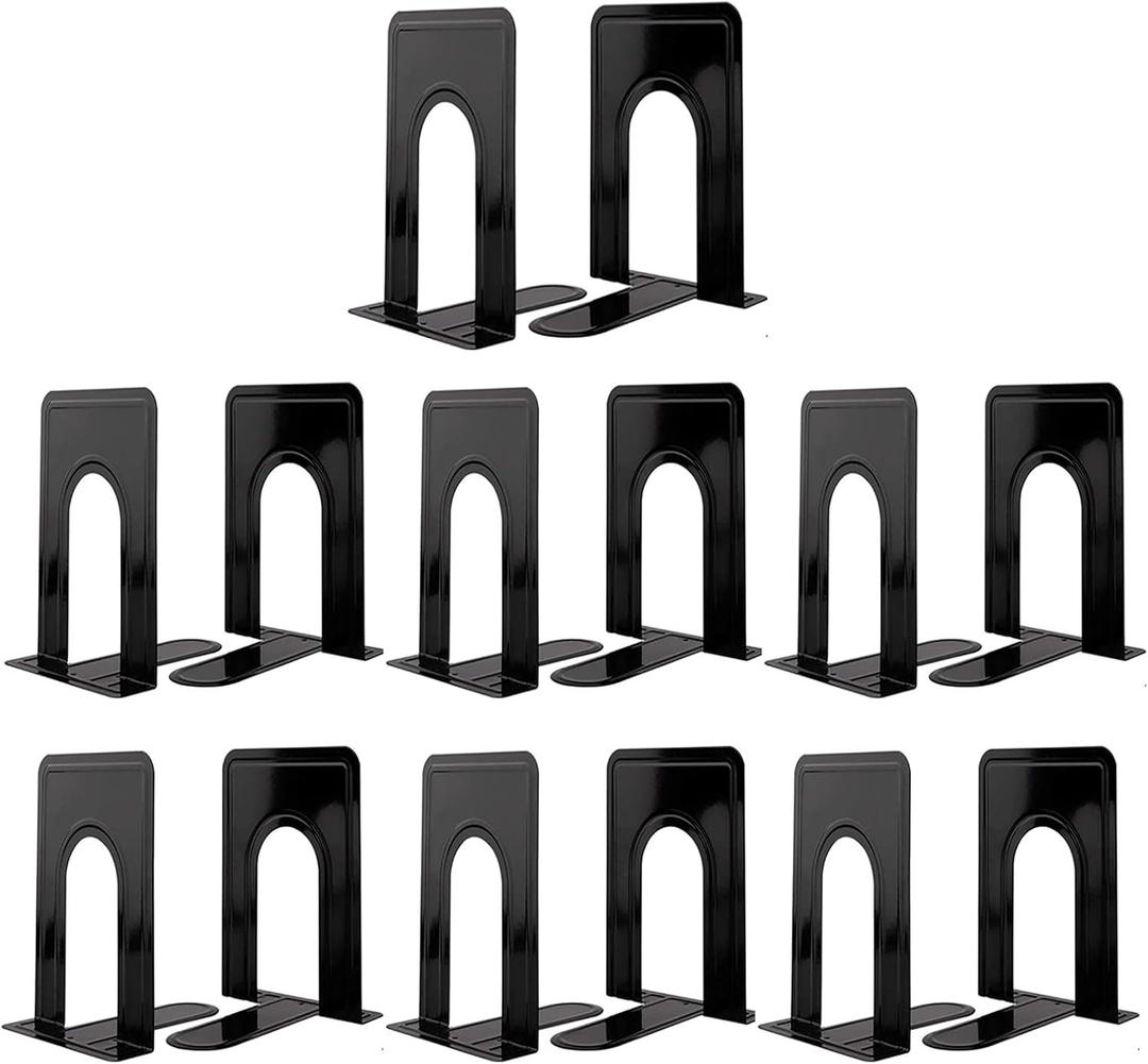 Book Ends, Heavy Duty Bookends to Hold Books, Metal Bookends for Home Office Decorative, Book Ends for Heavy Books/Movies/CD, Black 6.5 x 5 x 5.7 INES, 7 Pairs/ 14 Pieces