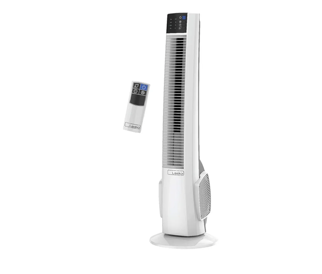 Lasko Oscillating Tower Fan with Remote Control - Tower Fan for Bedroom & Office, 4 Quiet Speeds, 38" White, T38400