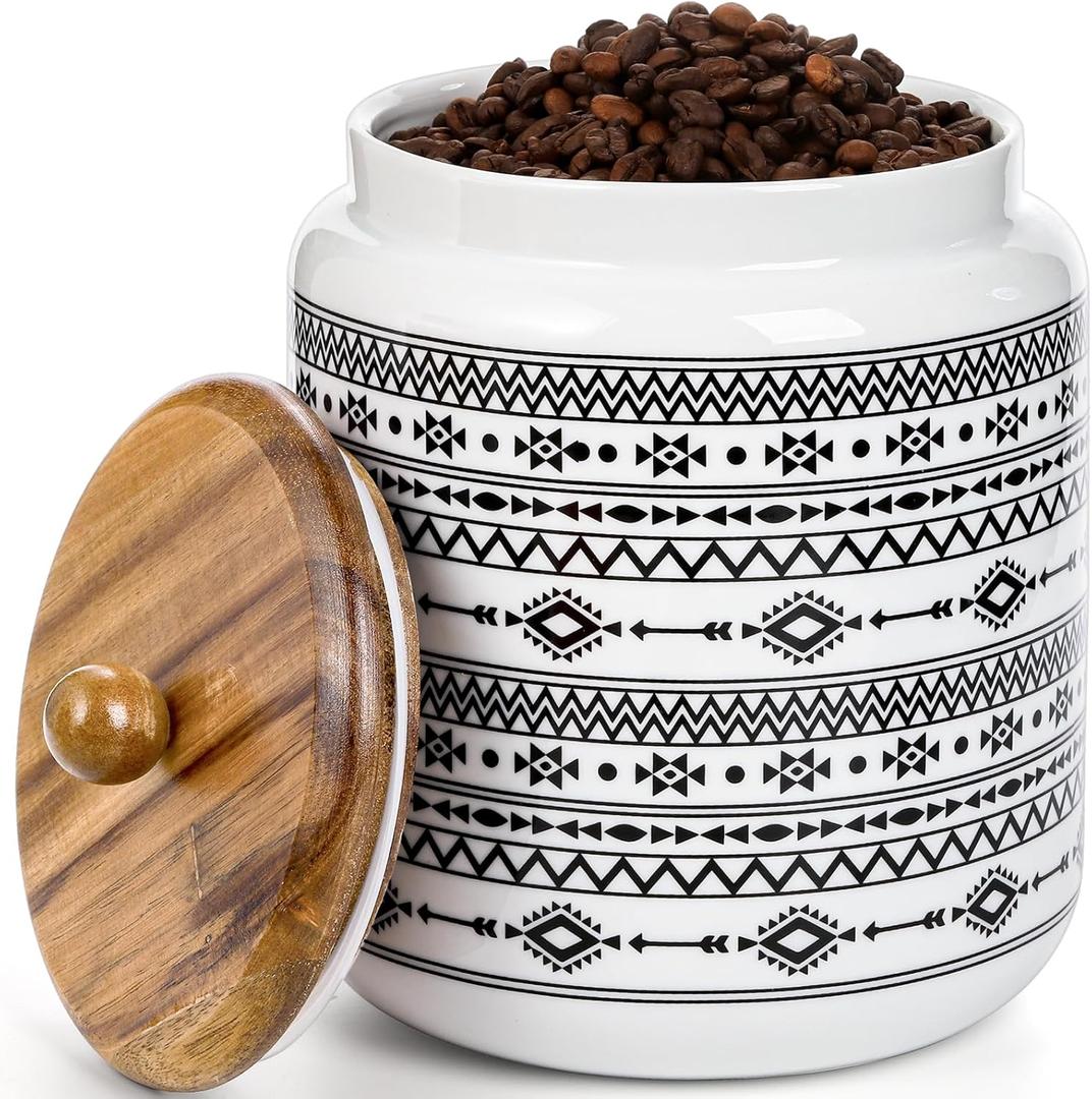 Hedume Kitchen Canister, Ceramic Large Food Storage Jar with Airtight Seal Wooden Lid, 100 Fl Oz Porcelain Food Storage Canister for Home and Kitchen Serving for Coffee, Sugar, Tea, Flour and More