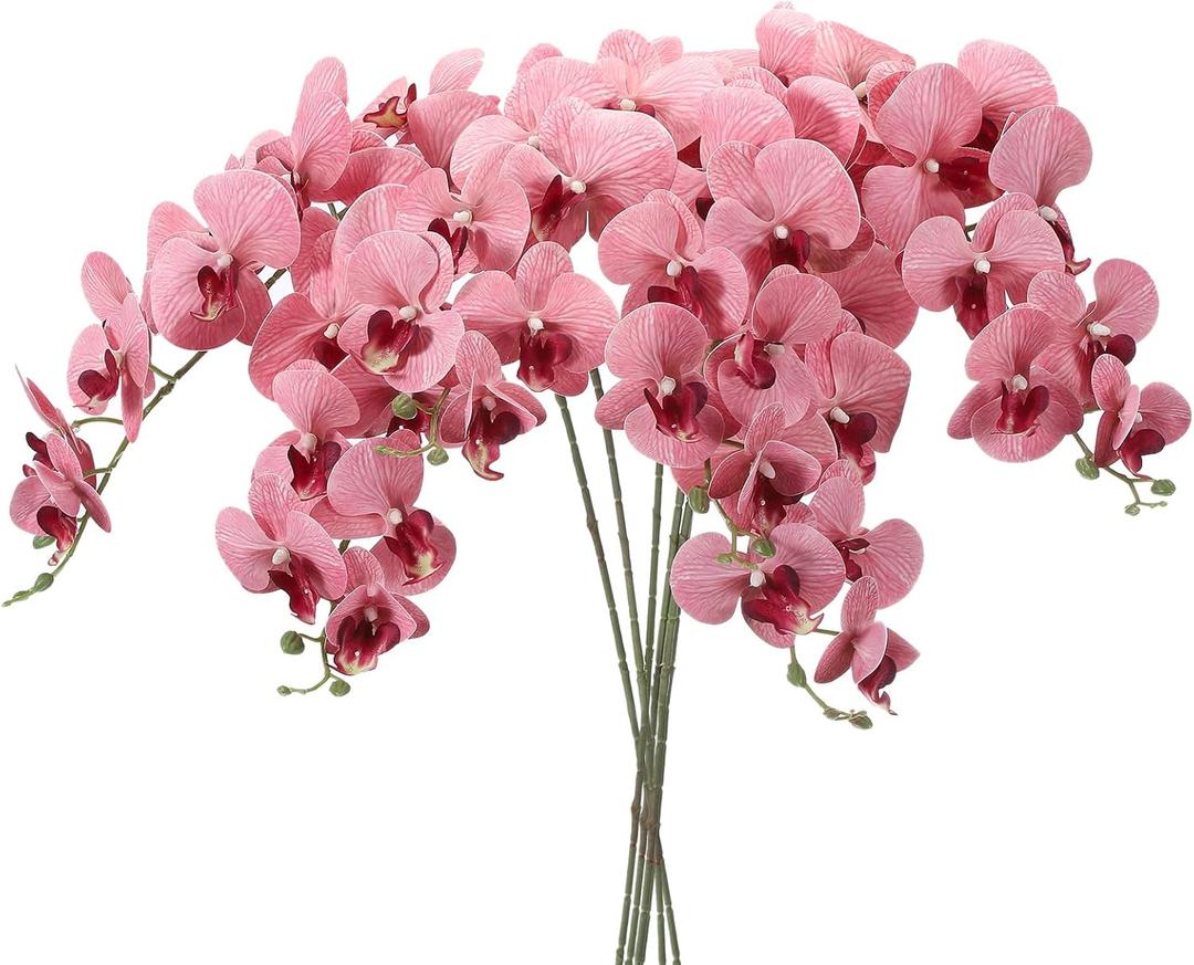 PATIKIL Artificial Orchid Stems 41", 6 Pack 9 Heads Faux Phalaenopsis Flowers Real Touch Fake Orchid Flower Branch for Vase Home Wedding Decoration, Dark Pink