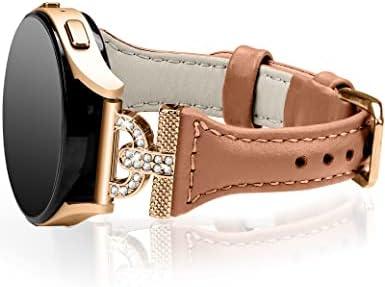 JOYOZY Genuine Leather Bands Compatible with Samsung Galaxy Watch 7/6/5/4/FE 40mm 44mm/Watch 5 Pro 45mm/Watch 6/4 Classic 42mm 46mm 43mm 47mm/Active2,Metal D-Shape Slim Leather 20mm Wristband Straps