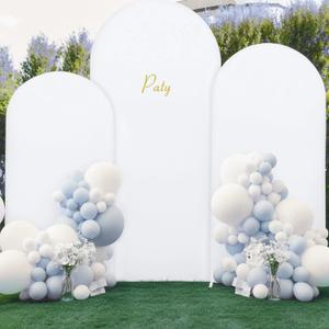 (7.2FT, 6.6FT, 6FT) Wedding Arch Cover Set of 3 White Spandex Fitted Arch Cover for Round Top Chiara Backdrop Stand Covers for Party Birthday Banquet Photo Background Decoration