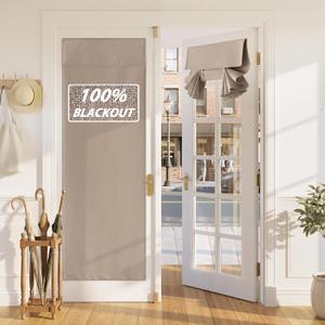 RYB HOME 100% Blackout Linen French Door Curtain - Home Decor No Drill Door Curtain for Front Window, Thermal Insulated Privacy Blinds with 2 Adhesive Tapes, W 36 x L 72, 1 Panel, Mocha