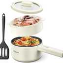 Hot Pot Electric With Steamer, 1.6L Ramen Cooker Non-Stick Saut Pan for Steak, Egg, Fried Rice, Ramen, Oatmeal, Soup, Portable Personal Perfect Suit Dorm Room and Apartment (White)