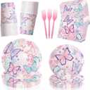 120pcs Butterfly Birthday Party Supplies, Butterfly Party Decorations, Includes Plates, Napkins, Cups, Forks Tableware, Serves 24