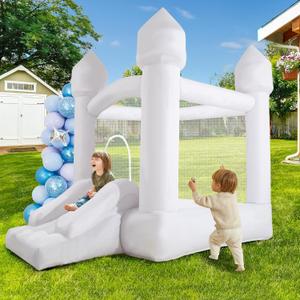 White Bounce House, Inflatable Bounce House with Slide& Blower，White Bouncy Castle for Kids Indoor&Outdoor Kids Ideal Gifts