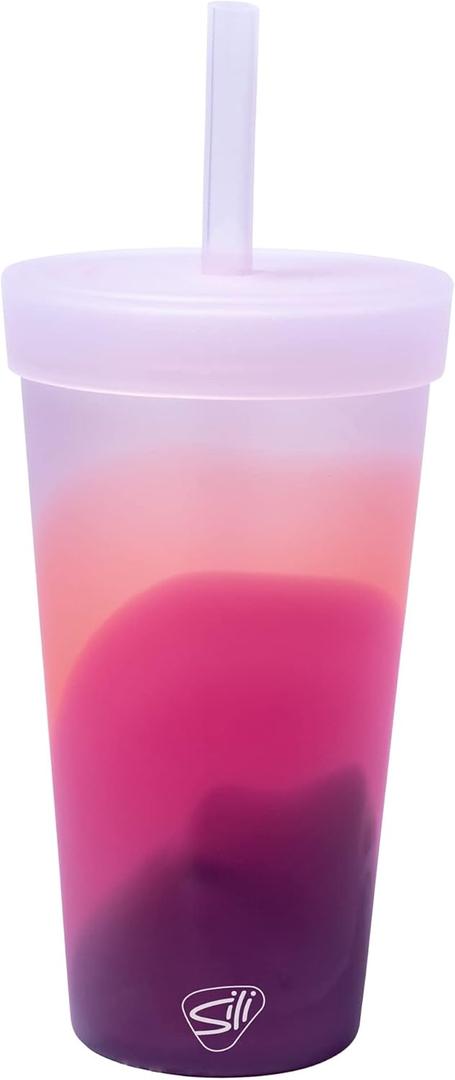 Silipint 22-Ounce Silicone Tumbler Cups with Lids and Straws, Unbreakable, Reusable Tumblers with Airtight Lids and Extra-Thick Straws, Desert Sun, Pack of 1