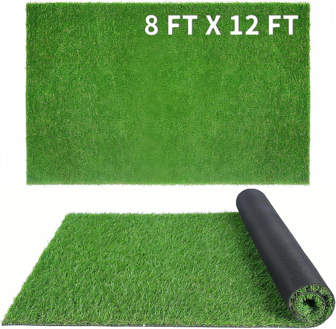 XLX TURF 8FT X 12FT Outdoor Artificial Turf Grass Rug, Thin Green Grass Carpet Flooring Mats Decor Patio, Backyard, Dog Pets Fake Grass Pads