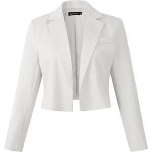 Beninos Womens Casual Blazers Open Front Cropped Blazer Jacket, White, X Small