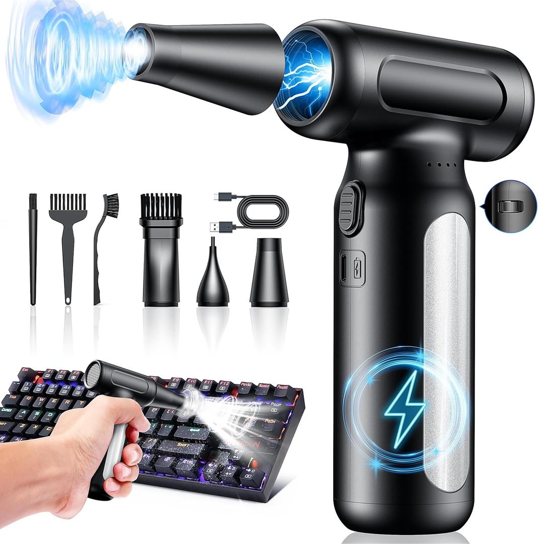 Electric Air Duster & Vacuum Cleaner 2-in-1, 110000RPM Keyboard Cleaner for PC, No Canned Air - Compressed Air Duster, Blower, Turbo Fan, Battery Powered, Refillable, PC Cleaning Kit