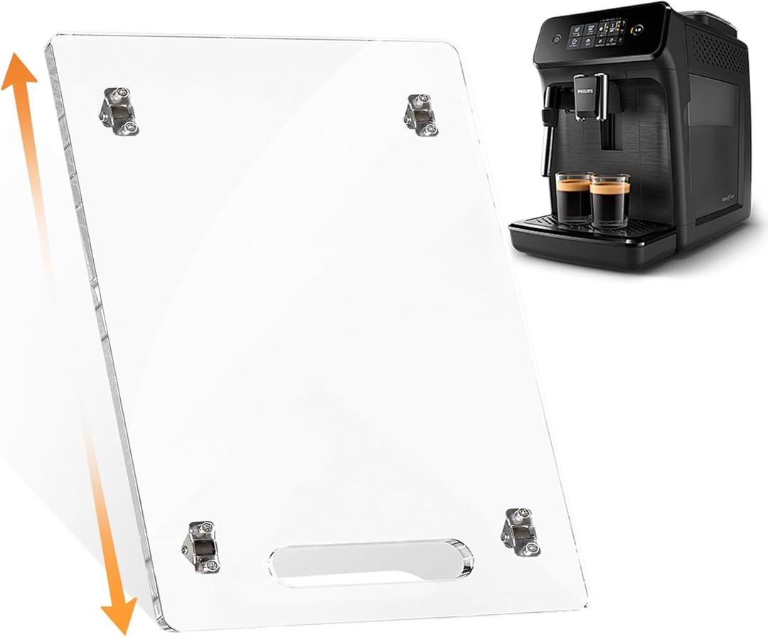 YUNEASELF Sliding Tray for Coffee Maker: Acrylic Appliance Slider with Rubber Wheels - Coffee Machine Mat Pot Rolling Tray for Kitchen Countertop - 13"x14" Clear