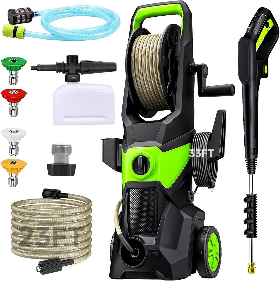 Electric Pressure Washer, 2.5 GPM High Power Washer with 4 Nozzles Set & Foam Cannon, Power Washer for Driveways, Cars, Fences, Decks, Patios, and Outdoor Cleaning