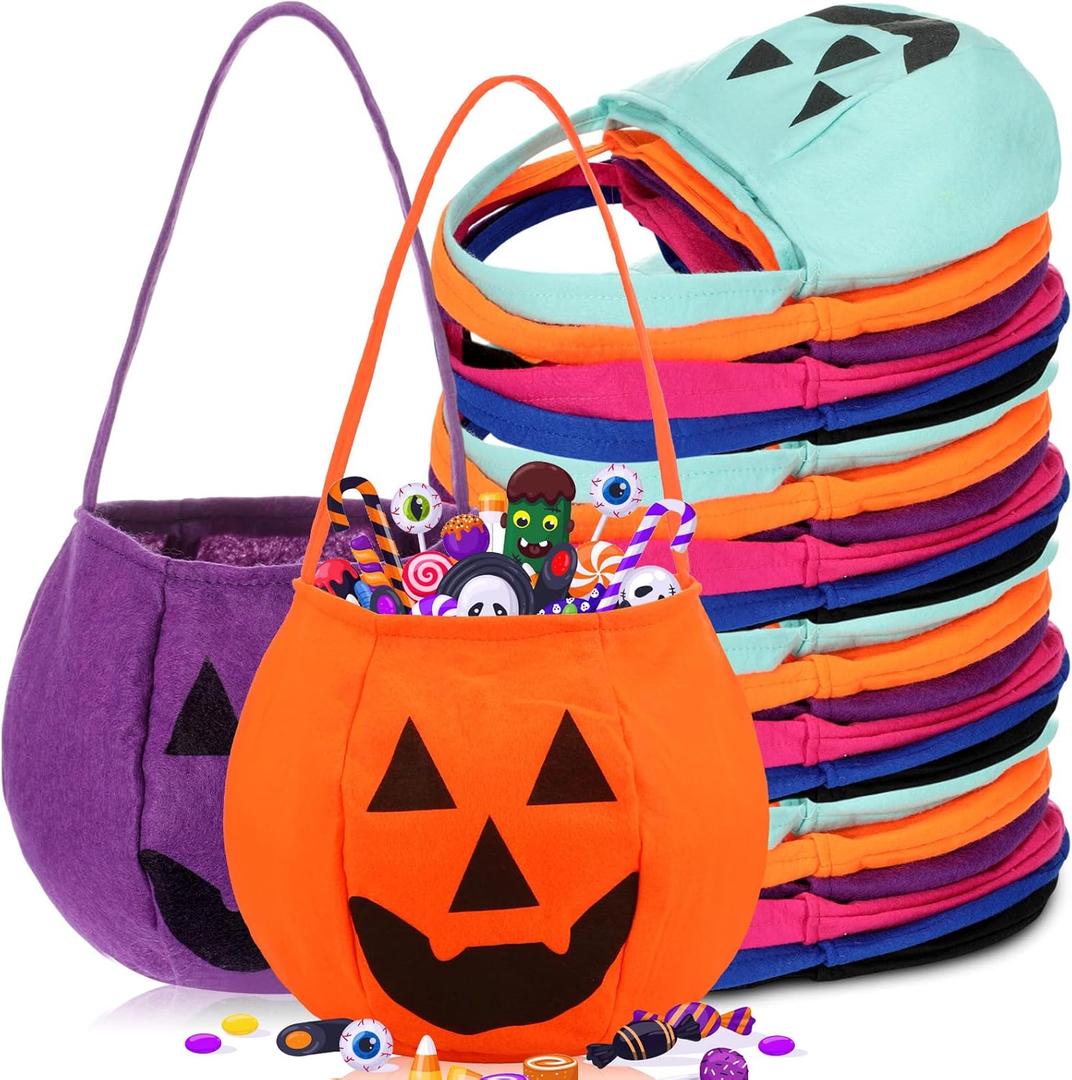 Silkfly 72 Pcs Large Halloween Pumpkin Candy Bags Non Woven Halloween Treats Bags Goodie Bucket Candy Tote for Costume Favors Party Supplies Treat Gifts (9.84 x 9.84 x 7.87,Multicolor)
