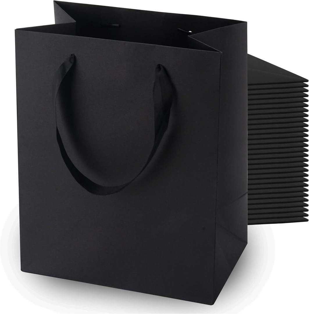 MOXARYSU Black Gift Bags With Handles: 8x5x10 Inch 30pcs Black Paper Bags Medium Bulk For Party Shopping Birthday Wedding (M, 30)