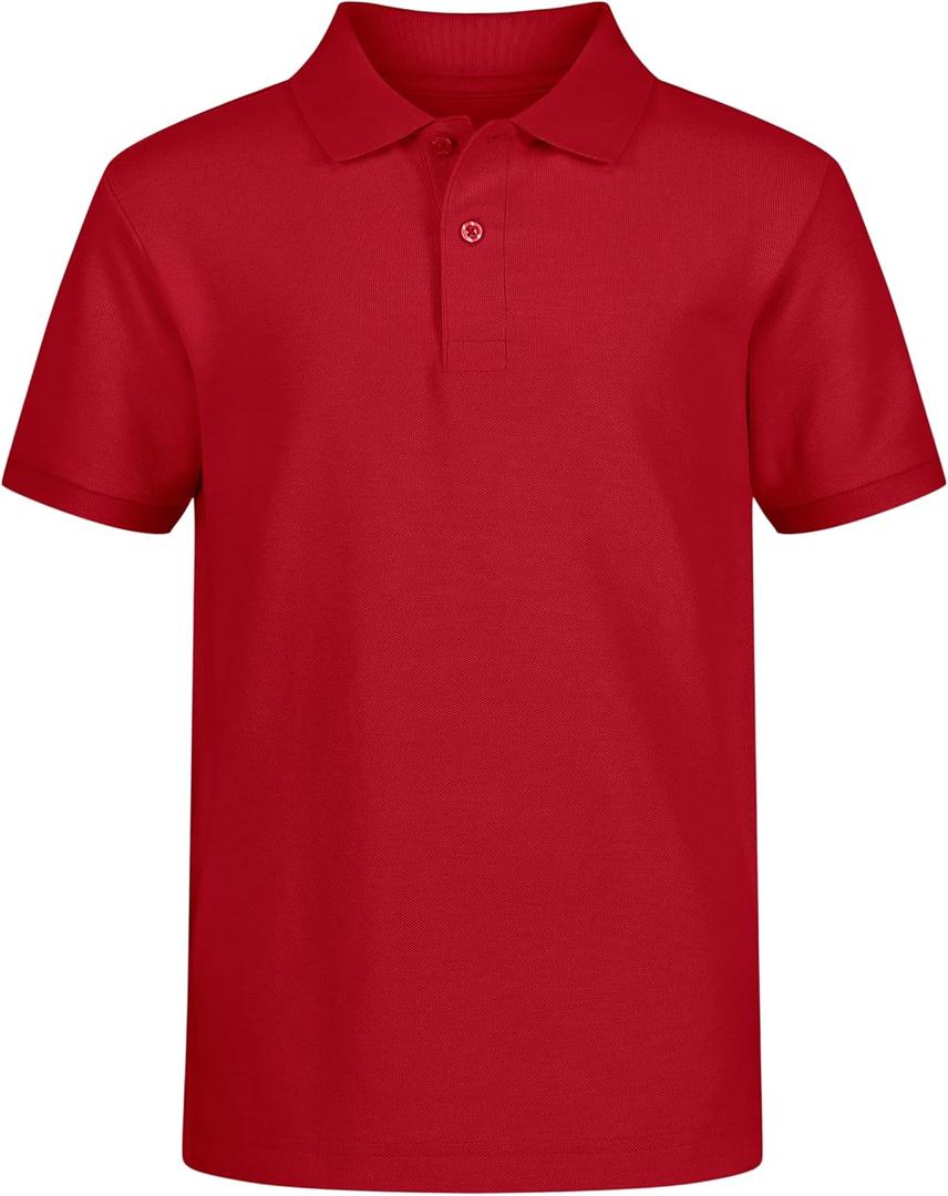 Nautica Boys' School Uniform Short Sleeve Polo Shirt, Button Closure, Comfortable & Soft Pique Fabric (4T, Red)