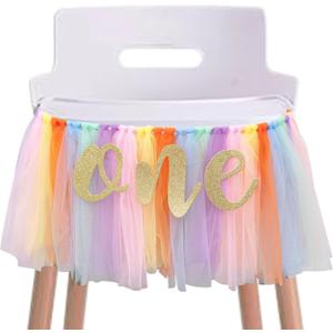 Rainbow High Chair Banner for 1st Birthday - Unicorn Theme Party Decoration with Tulle Tutu, Adjustable 'One' Pennant, 80in Ribbon - Baby Shower, Birthday, Thanksgiving