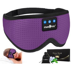 MUSICOZY Sleep Headphones Wireless Mask 3D Sleeping Eye Mask, Music Headband Headphones Sleep Earbuds Earphones for Side Sleeper Sleep Silk Eye Mask Cool Gadget Holiday for Mom Women(Purple+Black)