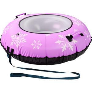 42" Heavy Duty Snow Tube 1/2 Pack with Premium Canvas Cover for Kids Ages 13+ Adults, Inflatable Snow Tube Sled with Thickened Bottom Tow Strap Repair Kit, Outdoor Winter for Sledding (Pink)
