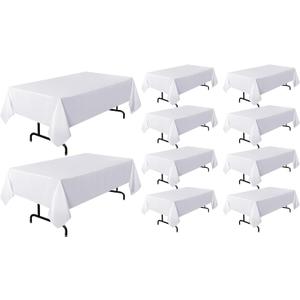 sancua 10 Pack White Tablecloth 60 x 120 Inch, Rectangle Table Cloth for 8 Feet Tables - Stain and Wrinkle Resistant Washable Polyester Table Cover for Dining Tables, Buffet Parties and Camping