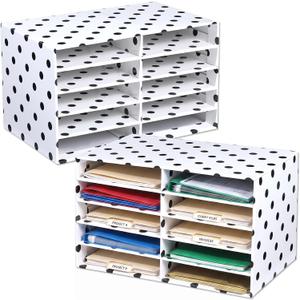 2 Pcs White with Black Polka Dots 10 Slots Construction Paper Storage Cardboard Literature Organizer Back to School Classroom Paper Storage Desktop Mailbox File Sorter for Teacher Student Office Home