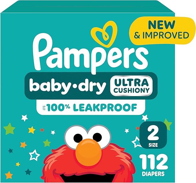 Pampers Diapers Baby Dry Size 2, 112 Count, Absorbent Disposable Infant Diaper 