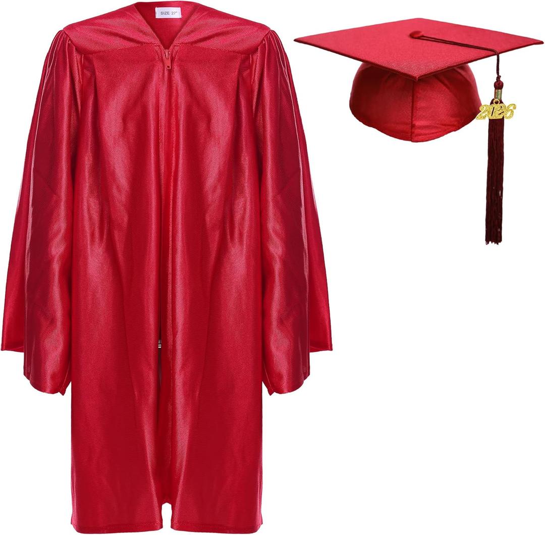 Newrara Unisex Shiny Kindergarten Graduation Gown Cap with Tassel (Red)