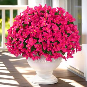 Yastouay 16 Bundles Artificial Flowers for Outdoors, Realistic Bougainvillea Fake Flowers for Outside, UV Resistant Silk Outdoor Faux Plants for Porch Patio Planter Front Door Garden Decor(Hot Pink)