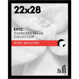 Americanflat 22x28 Poster Frame with Polished Plexiglass - Black Picture Frame - Wide Photo Frames Made of Engineered Wood for Vertical or Horizontal Wall Display - Epic Collection - Black