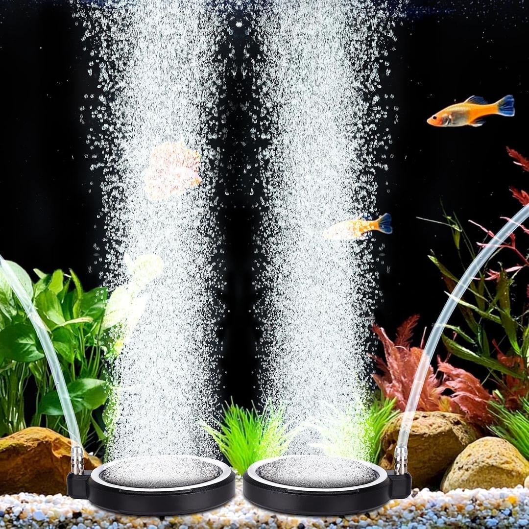 hygger Air Stone for Aquarium: Quiet High Dissolved Oxygen Diffuser Kit for Freshwater or Saltwater Fish Tank and Hydroponic Air Pump-Disc 2 x 2 Inch Air Bubble Stone 2 Packs Without air Pump