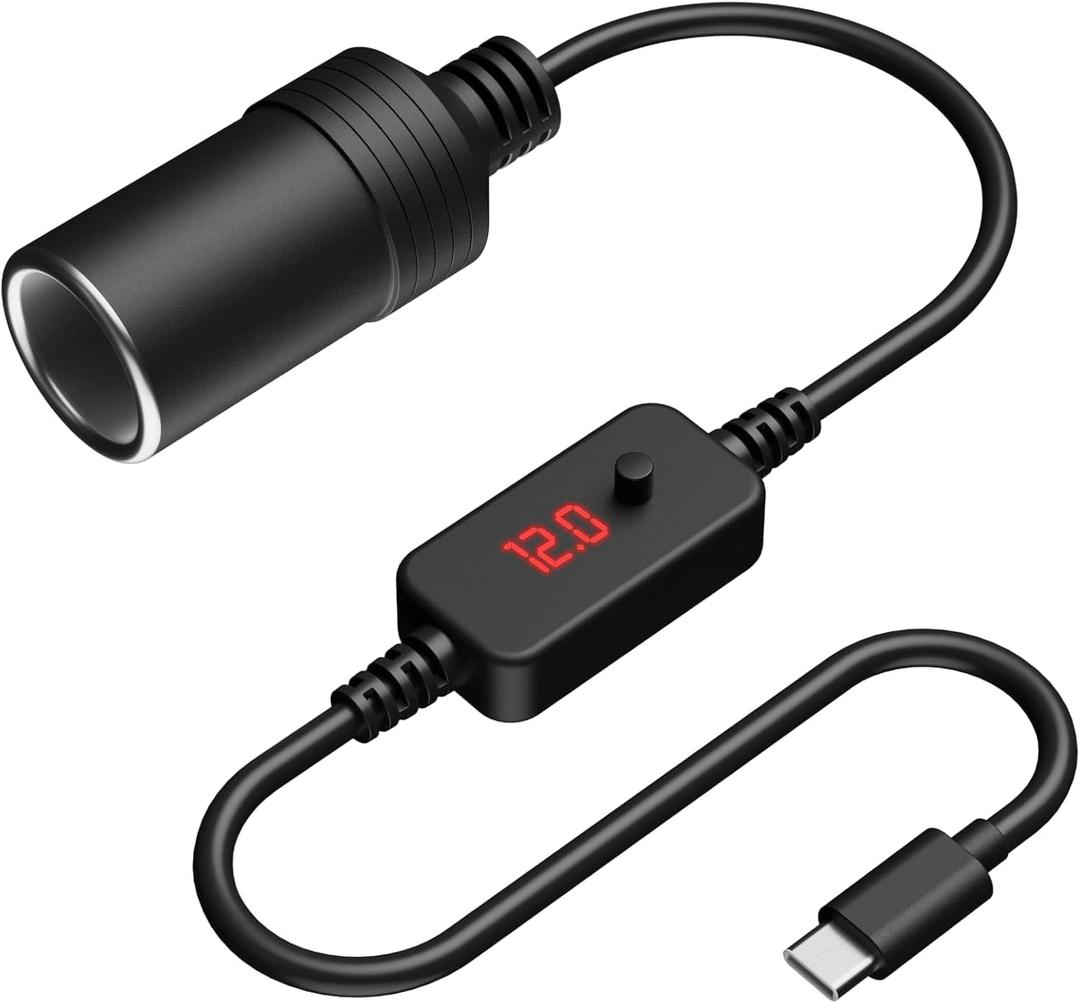 Cigarette Lighter Socket Adapter USB C Male to 12V 12W Max, Car Cigarette Lighter Socket Female Converter Cable, Adjustable 5V 9V 12V for Dash, 1 Pack