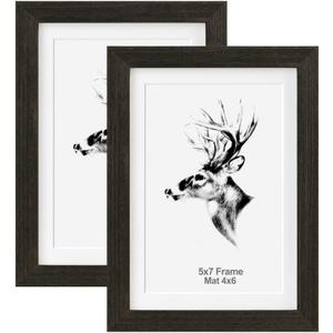 Yaetm 5x7 Black Picture Frame with Mat for 4x6 Set of 2, Solid Wood Photo Frames with Tempered Glass, 5 by 7 Wooden Picture Frames Display on Tabletop or Wall Mounting (2 Pack, Anthracite Black)