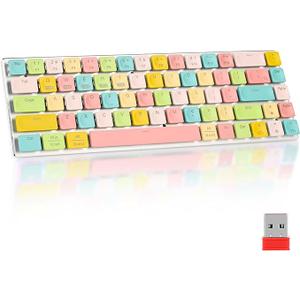 65% Wireless Mechanical Gaming Keyboard - 68 Keys RGB Backlit, Low-Profile Clicky Blue Switches, Ultra-Slim Design, Triple-Mode (2.4G/BT5.0/USB-C), for Office/Gaming - Colorful Edition