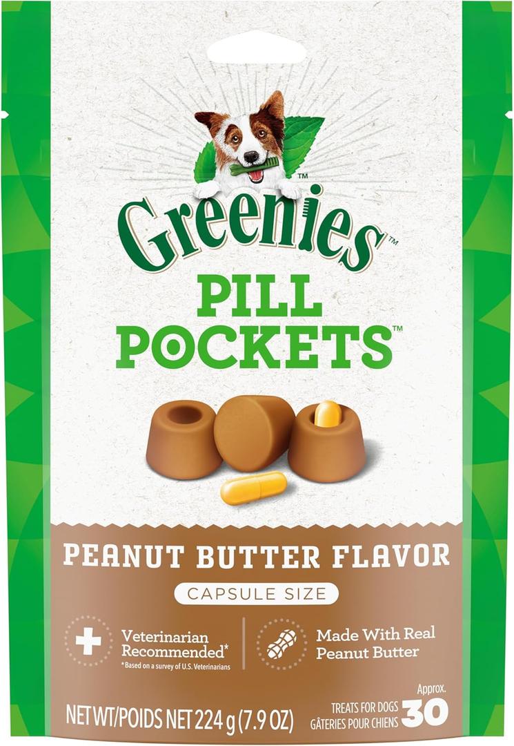 Greenies Pill Pockets for Dogs Large Size, Soft Dog Treats, with Real Peanut Butter, 7.9 oz. Pouch (30 Treats) (30 Count (Pack of 1))