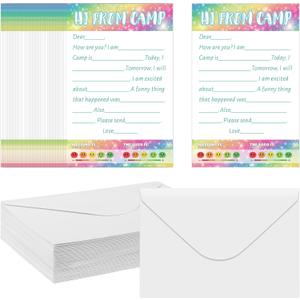 Janlaugh 80 Pcs Camp Stationery Set 40 Fill in the Papers 40 Matching Envelopes Camp Stationery Papers and Envelopes for Letter Writing Boys Girls Campers(Cute)