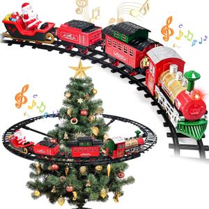 Christmas Train Set for Around The Tree Train Toys for Toddlers with Luxury Track & Glowing, Lights & Sound, Train Carriages & Tracks for 3 4 5 6 7 8+ Years Old Kids Decoration Indoor
