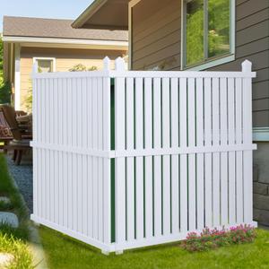 48 "H x 48 "W Privacy Fence Panels Screen Outside, Air Conditioner Fence Outdoor Garbage Trash Can Enclosure, 2 White Vinyl Panels Kit with Metal Stake, White, Vertical, X-SPVC-4848 (48"W x 48"H Vertical-2 Panels)