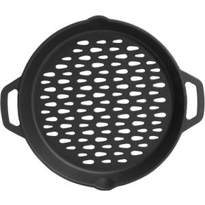 Round Cast Iron Grill Baskets for all Charcoal Smoker and Gas Grills,12 Inch Nonstick Cast Iron Grill Pan Tray Could Cooking Veggie Meat Fish -Dual Handle Grill Basket for All Outdoor Grills