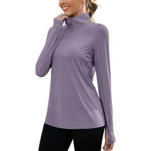 LUYAA Womens 1/4 zip UPF 50+ Sun Shirt SPF Long Sleeve Lightweight UV Protection Clothing Hiking Fishing Outdoor (X-Large, Gray Purple)