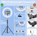 Ring Light 22inch Kit: Ring Light Tripod for iPhone ipad, with 75" Tripod/LCD Display/2 USB Ports Overhead Phone Mount for Video Recording, Zoom Meeting,YouTube,TikTok (Blue)