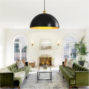 Black-Farmhouse Pendant-Light Hanging-Lamp Fixtures - 20 inch Kitchen Island Pendant Lights Industrial Dome Ceiling Lighting Dining Room Large Vintage Light for Indoor Black and Gold