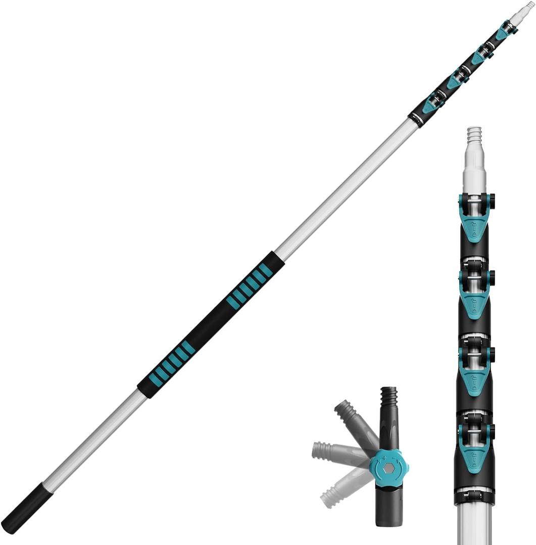 TelesPro 6-24FT Telescoping Pole Lightweight Aluminum with Universal Twist-on Tip Ideal for Painting, Dusting, Window Cleaning, Tree Sawing
