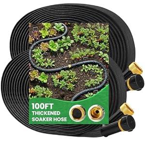 MIXC 2026 Thickened Flat Soaker Hose 100Ft with Copper Joint, Saving 80% Water, Aluminum Seal, 1mm Hose, 360°Swival Handle, Hole Pressure Relief Gasket, Drip Kit for Vegetable Garden, Lawn, Flower Bed