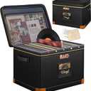 DEEGO Vinyl Record Storage Box with Lock, Fireproof & Water-Resistant Record Album Storage for 150+ 12-Inch LPs, Sturdy Record Case with Side & Bottom Support Panels, Gifts for Record Collectors