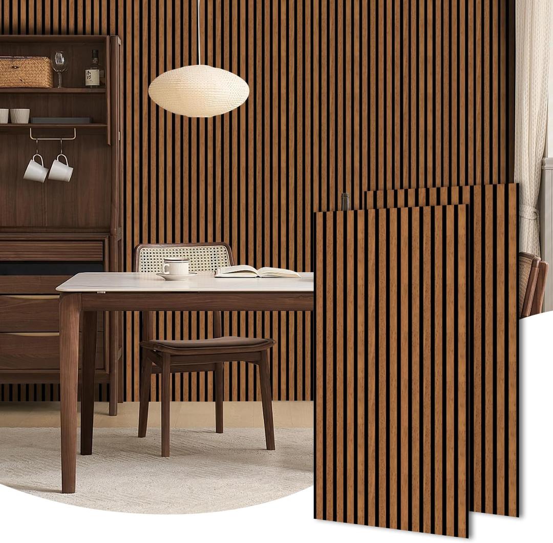 HPINUB 3D Acoustic Panels, Fluted Sound Absorbing Panel with Wood Finish for Stylish Decor and Noise Reduction, Textured Slat Wall Panels Wood Slats for Wall and Ceiling-23.6"x47.2"x2pcs(Walnut)